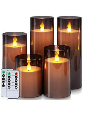 Gray Flickering Flameless Candles, Battery Operated Acrylic LED Pillar Candles